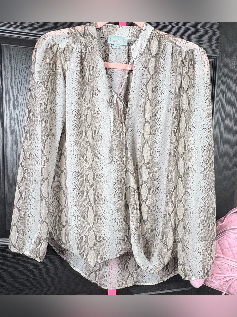 Veronica M Taupe Snake Print Long-Sleeve Blouse